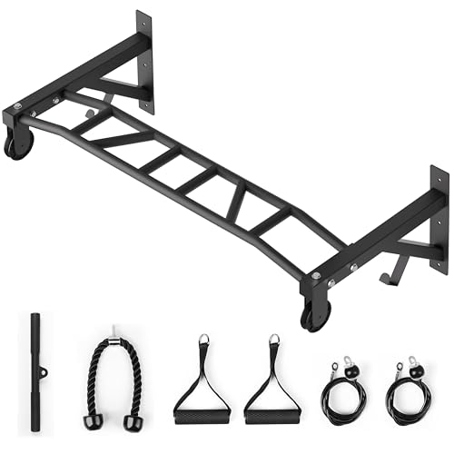 HWOOUSA Wall Mounted Pull Up Bar With Pulley System, 600lbs Heavy Duty Chin Up Bar, 48