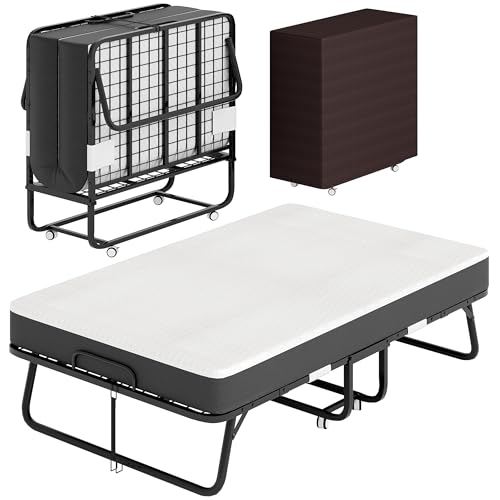 Cama Plegable de 120 cm con Colchón de 13cm (Viscoelástica), Somier Reforzado de Metal con 4 Ruedas y Funda Antipolvo, Cama Supletoria de Invitados Carga Máx. 200kg, Estructura Estable y Compacta