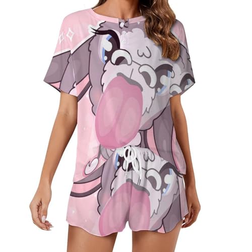 Ensemble pyjama âne mignon femme : vêtement de nuit court et sleepwear léger pour l'été