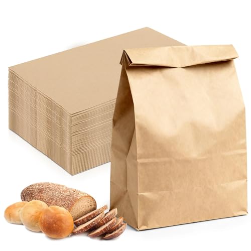 100 Bolsas Papel Kraft, Bolsas de Papel Marrón 21 x 12 x 7 cm, Bolsitas de Regalos en Kraft, Bolsas Dulces, Bolsas de Papels Pequeñas para Pan, Sándwiches, Chuches, Bodas, Cumpleaños