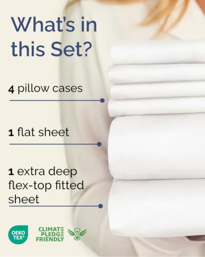 Image of Extra Deep Flex Top Split Head King Sheet Set - 6 Piece Breathable and Cooling Sheets - Hotel Luxury Bedding for Women, Men, Kids & Teens - Easy Secure Fit - Extra Deep Pockets - Antique White