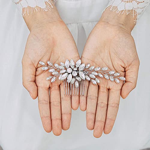 Unsutuo Crystal Bride Wedding Hair Comb Silver Leaf Bridal Hair Accessories Rhinestone Hair Pieces For Women And Girls #TOP3