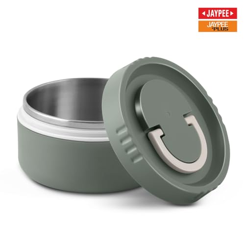 Image of Jaypee Plus Snackpac Airtight Leakproof Container 400 ml Lunch Box for School, Office, Ideal for Snacks and Meal, Keeps Food Hot & Fresh Inner Stainless Steel Easy to Carry Handle, Greenish Green