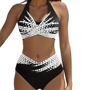 Women’s Bikini Sets,Two Piece Swimsuit High Waisted Twist Front Adjustable Sporty Halter Bathing Suit Dark Black