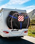 SUPAREE Motorhome Bike Cover 2 Bike Cover Waterproof Rack Bicycle Transport Covers 420D Oxford with Warning Sign Pocket and Rear Mounting Slot Rainproof Tear-resistant