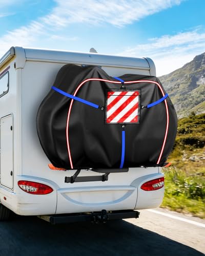 SUPAREE Fahrradabdeckung 2 Fahrräder Wasserdicht Fahrradhülle Transport Fahrradabdeckung Heckträger Wohnmobil mit Warntasche (nur Tasche) und Rückseitiger Befestigung Schlitz UV-geschützt