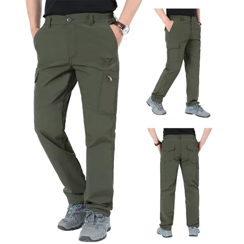 Aotoyou Wanderhose Herren Hose Wasserdicht Cargohose Schnelltrocknend Outdoorhose Softshellhose Trekkinghose Funktionshose Männer mit 6 Taschen, Army Grün M