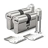 Bwintech 2 Pcs 40T/40mm Euro Cylindre en laiton, 80mm Thumbturn/Key Barrel Lock avec 10 clés horizontales en laiton,anti-crochetage, anti-perçage, anti-claquement, anti-choc, nickel satiné