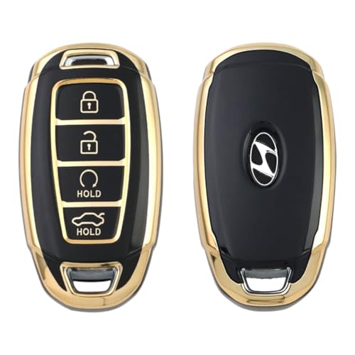 Image of TPU Car Key Cover Black & Golden Compatible for Hyundai New Verna 2020, Tucson 2021 (Hyundai, 4 Button Push Start Key New)