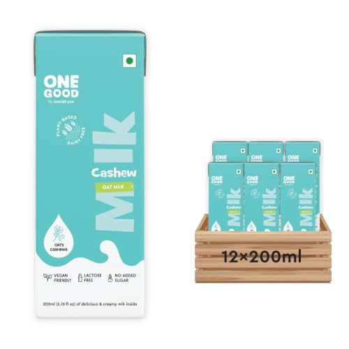 One Good Cashew Oat Plant based Mylk, No Added Sugar, Lactose Free, Dairy Free, Vegan Friendly, 200ml Tetra pack of 12