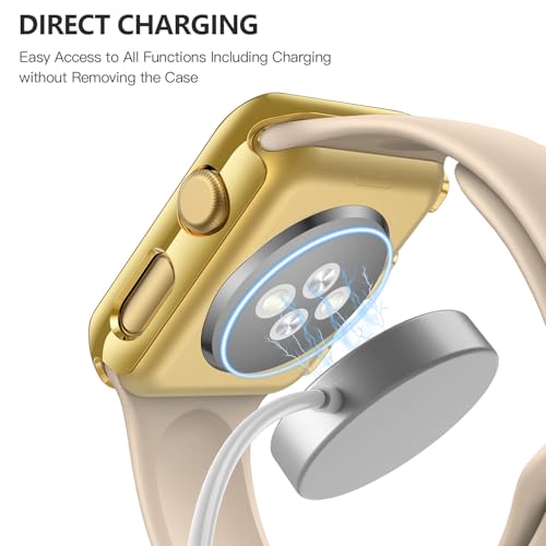 Image of Misxi Case with Screen Protector for 42mm Apple Watch Series 3 /2 | 2-Pack Cover with Tempered Glass for 3 /2, Scratch Resistant Sensitive Touch, 1 Gold + 1 Transparent