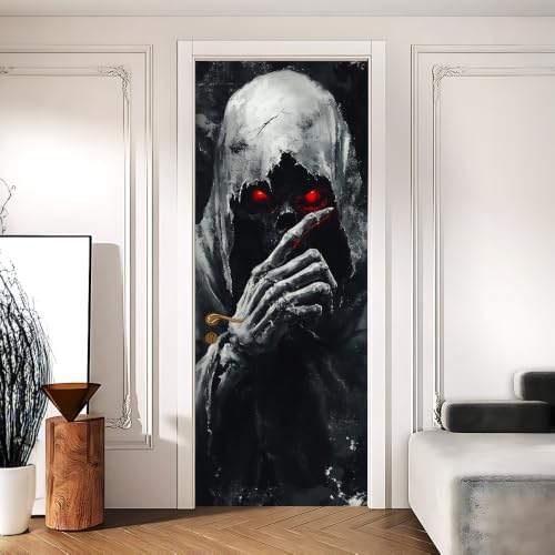 Image of Gothic Grim Reaper Door Mural Peel and Stick Halloween Door Cover