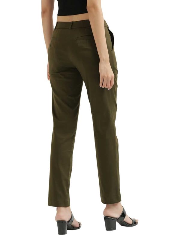 Image of SAADAA Women Pants Formal Straight Fit Cotton Satin Lycra Pant, Regular Fit Trouser for Office Work & Casual wear- Mid Rise, Elasticated Waistband, 4 Deep Pockets