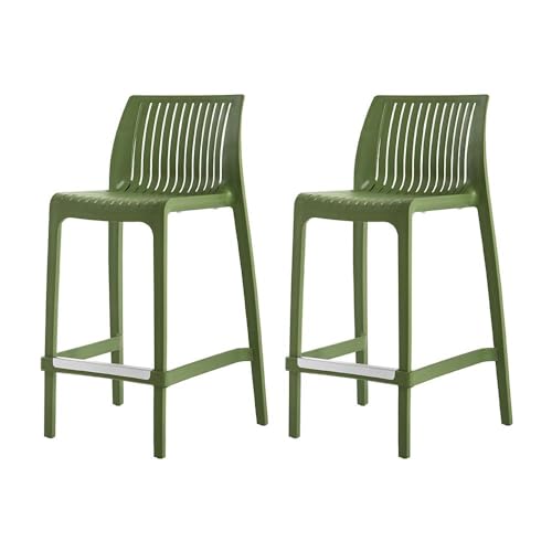 Lagoon Milos Banqueta de Barra, Set de 2, Taburete inyectado en Polipropileno, Fibra de Vidrio, Protección UV, Altura 65 cm, Apilable, con Respaldo y Reposapiés, para Salón, Patio, Cocina y Bar (Verde Agave) miniatura 1
