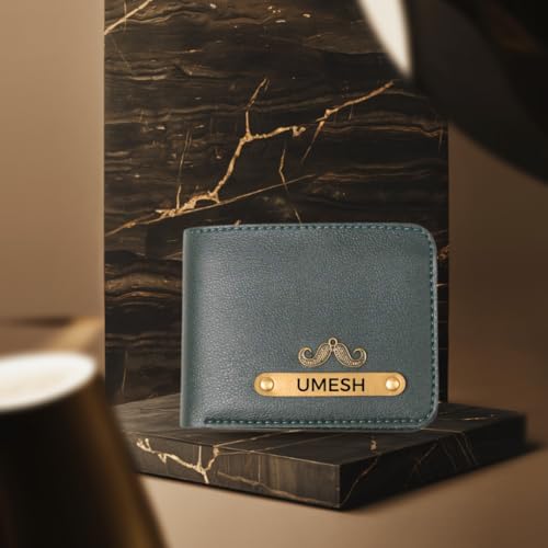 Image of ncgifts Men's Customized Wallet I Personalised Slim Stylish Leather Purse with Name & Charm I Unique Birthday Anniversary Gift for Men Boy Love Husband Employees Clients (Olive)