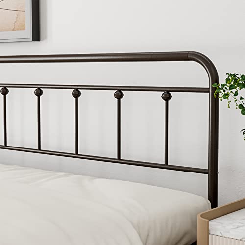 Ikifly 14 Inch King Size Metal Platform Bed Frame With Headboard & Footboard, Mattress Foundation, Strong Steel Slats Support, Victorian Vintage Style, No Box Spring Needed（Brown/King） #TOP3