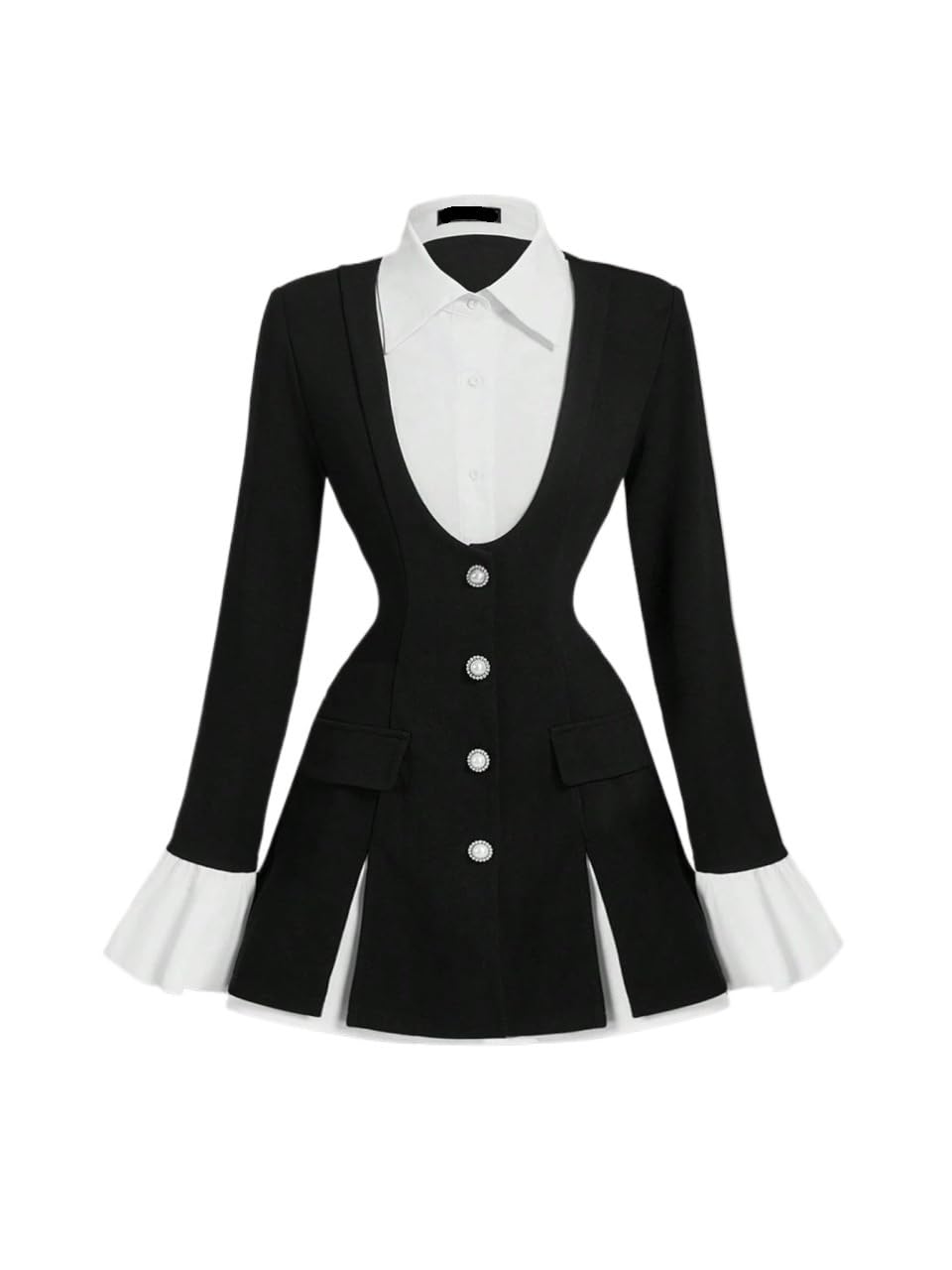 Womens winter coats Black Long Sleeve Flounced Suit Blazer
