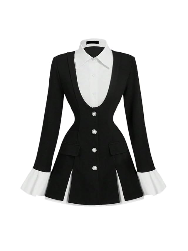 Womens winter coats Black Long Sleeve Flounced Suit Blazer