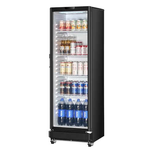 Image of VEVOR Commercial Merchandiser Refrigerator, 8.1 CU.FT Glass Door Display Refrigerator Upright Fridge, Beverage Refrigerator Cooler Merchandiser with 4 Adjustable Shelves and Soft LED Light, Black
