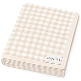 Bleu La La Checkered Baby Blanket Swaddle - 100% Soft Cotton Quilt Swaddling Stroller Blanket for Nursery Bed Shower Baby Gift Registry for Newborns Toddlers Boys & Girls (Plaid - Beige)
