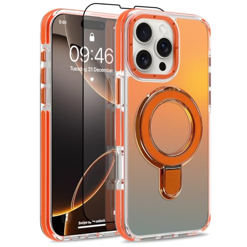 Image of Magnetic for iPhone 16 Pro Max 6.9 inch Case with Stand [Compatible with Magsafe] [Fashion Fluorescent Design] [1 Screen Protector] Translucent Matte Case for iPhone 16 Pro Max 6.9 inch 2024, Orange