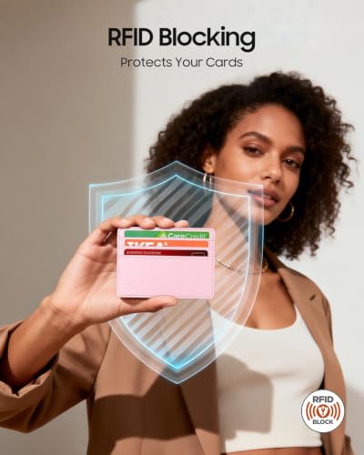 Image of FINTIE Slim Minimalist Front Pocket Wallet, RFID Blocking Credit Card Holder Card Cases with ID Window for Men Women (Pink)