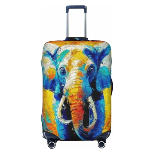 Oil Painting Elephant Print Luggage Cover Washable Elasticated Suitcase Covers TSA Approved Stylish Dust and Scratch Resistant Case Protector for Kids and Adults