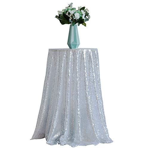 YONGDA-48 inch Round Silver Sequined Tablecloth can be Used for Parties, Weddings, banquets and Other Activities