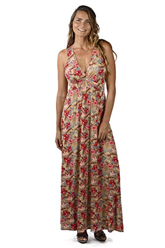 ZEN KNITS Women's V-Neck Floral Print Bra Friendly Sleeveless Casual Maxi Dress