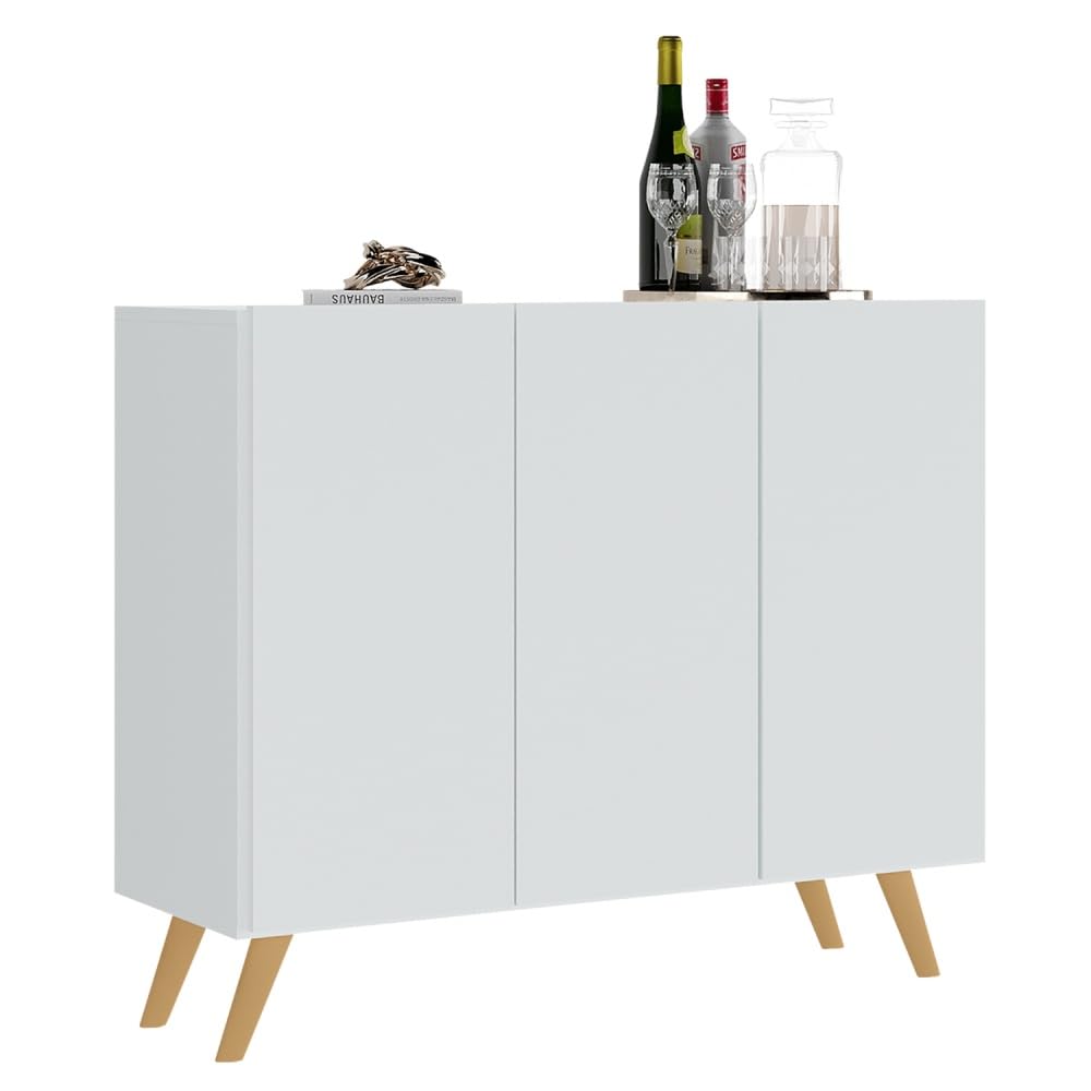 APARADOR BUFET 3 Puertas Blanco Carey, Blanco/Natural, 90 x 32 x 85 cm, Aparador bufet 3 Puertas Blanco