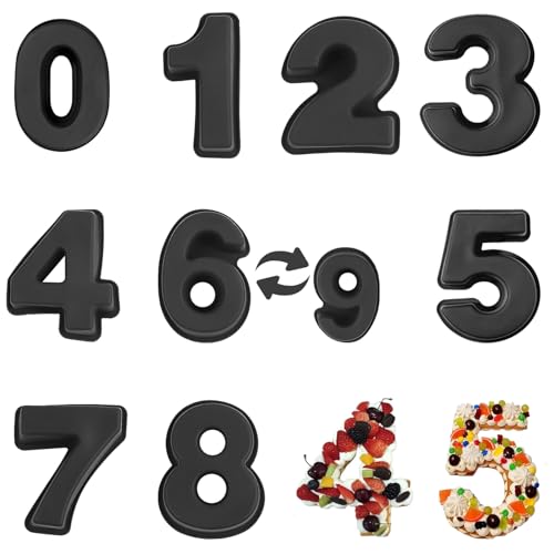 YXHZVON 9 Pièces Moule à Gâteau Number , 3D en Silicone Numérique, 25cm Moule Number Cake Grand Format 0-8 Pour Anniversaire et Anniversaire de Mariage(Noir)