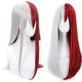 IMEYLE Half Red Half Silver Ombre Cosplay Wig Long Straight Wig with Bangs Synthetic Wigs for Anime...