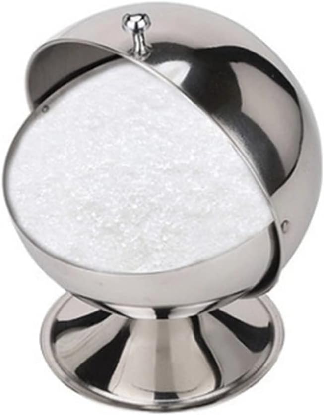 DOITOOL Coffee Containers Sugar Bowl with Roll Stainless Steel Sugar Bowl Spherical Candy Jar Seasoning Condiment Container Salt Cellar Organizer for Kitchen Candy Dispenser