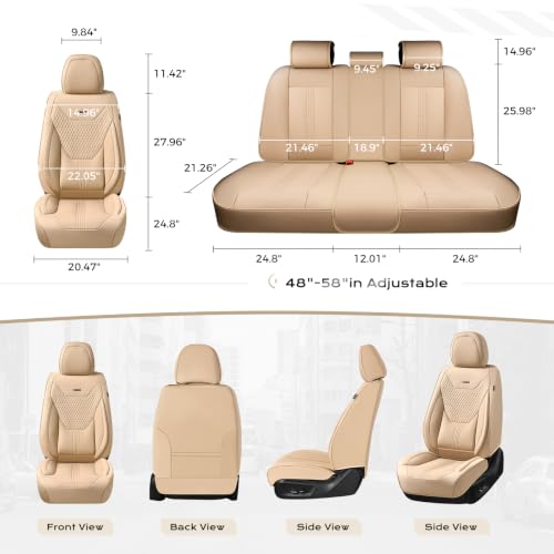 Image of Coverado Car Seat Covers Full Set, Front Seat Covers with Lumbar Support and Back Seat Cover Waterproof Leather Automotive Seat Cover, Universal Car Interior Protectors Cushion for Most Cars