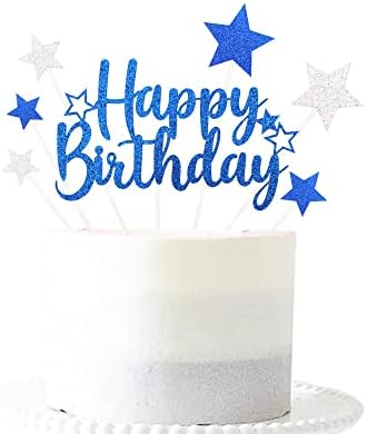 Glittery Royal Blue 10th Cake Topper with Star Boys and Girls 10th Birthday Party Supplies, Ten Years Old Birthday Party Decorations