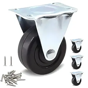 Cionyce 4 Pcs 2 Inch Rubber Caster Wheels Heavy Duty Rigid Fixed Casters with Non-Swivel Top Plate for Furniture
