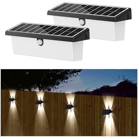 Roopure Solar Motion Lights 2 Pack + 4 Pack Up & Down Solar Wall Lights, Wall Mount Solar Porch Lights, Outdoor Waterproof Cool White Solar Lights Cover