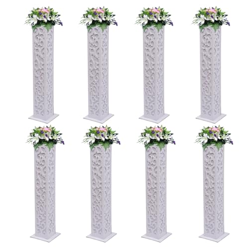 8PCS Wedding Flower Column with 3-Color LED Lights, White PVC Carved Pillars Decoration Flower Stand Roman Wedding Columns for Wedding Decorations