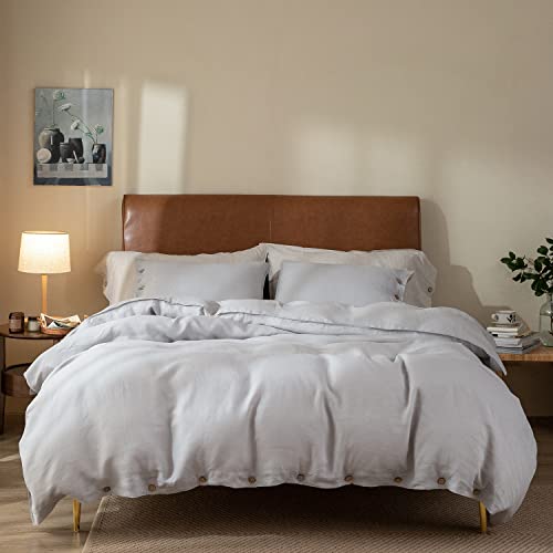 CHUFFED Bettwäsche-Set aus reinem Leinen, 100 % natürliches Leinen, einfarbig, atmungsaktiv und langlebig für heiße Schläfer, 1 Bettbezug und 2 Kissenbezüge (King-Size, Hellgrau) Cover