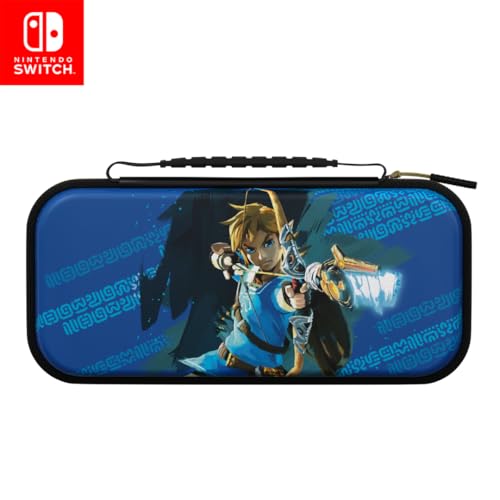 Image of PDP Nintendo Switch Travel Case Plus GLOW with Wrist Strap, Built-in Stand & Game Storage Pockets, Licensed for Switch Lite /OLED: Legend of Zelda Tears of the Kingdom Link Hero Blue (Glow in the Dark)