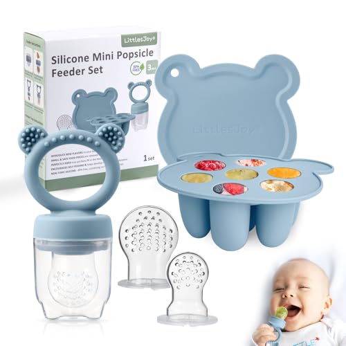 Image of Silicone Baby Food Feeder & Freezer Tray Set, Self Feeding Teething Toy, Breast Milk Popsicle Mold, BPA Free for 3+ Months, Additional Silicone Pouches