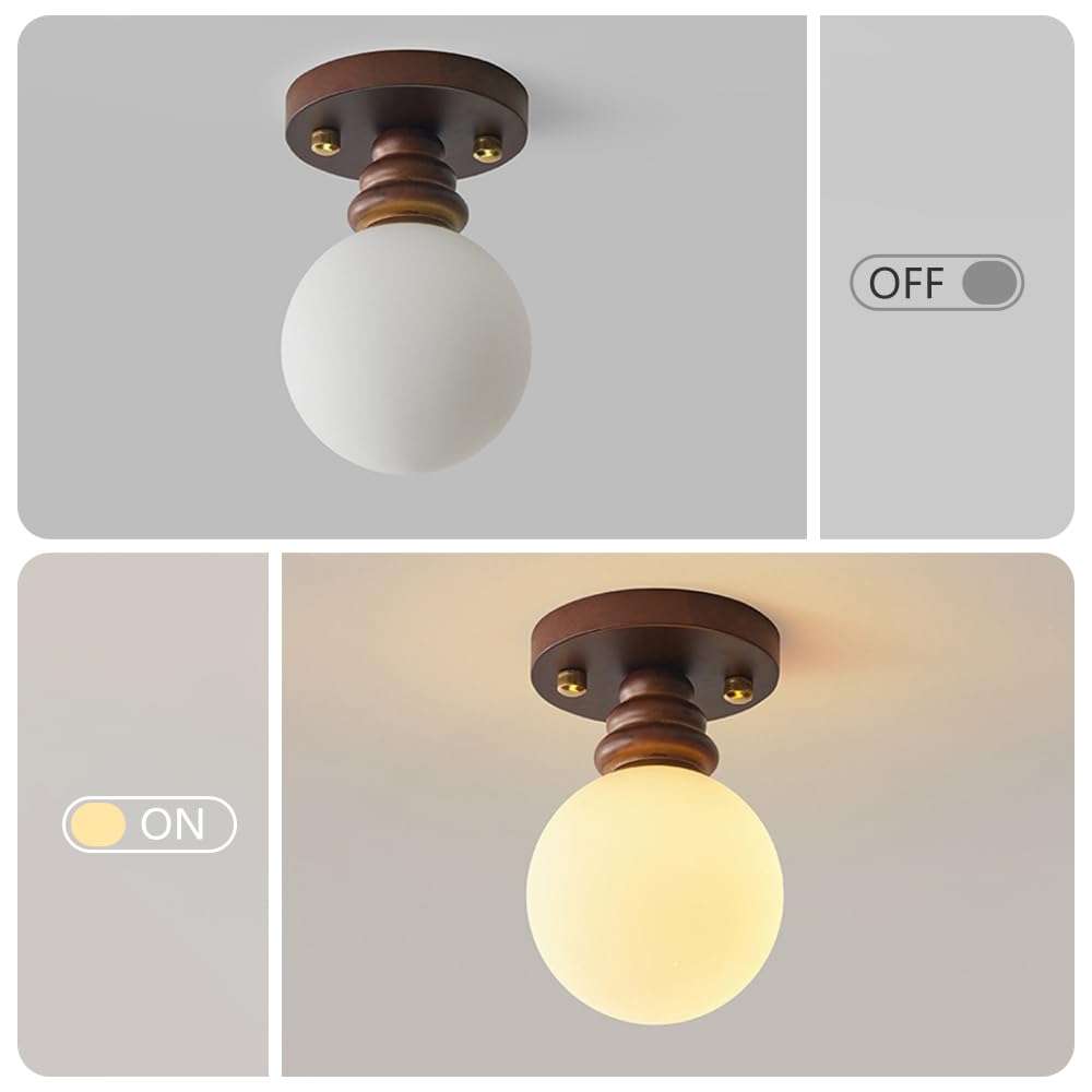 Rustykalna lampa sufitowa z półpłaskim kloszem, szklany klosz do lampy wiszącej, oświetlenie rustykalne, drewniany żyrandol sufitowy do przedpokoju, przedpokoju, kuchni i szafy
