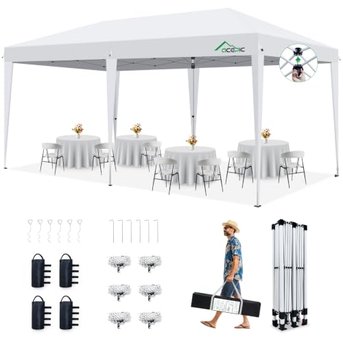 Image of 10x20 Pop Up Canopy Tent One Push Easy Setup Outdoor Party, White | Waterproof PA Silver Oxford with Sealed Seam& 4 Sandbags, One Push Canopy for Parties, Weddings, Backyard