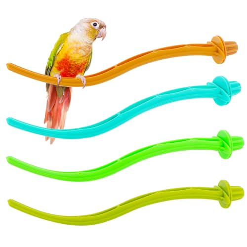 4 Pcs Bird Perches Canary Finch Budgie Cage Universal Plastic Stand Stick Toy Holders Adaptable to All Cages (8.7 Inches)