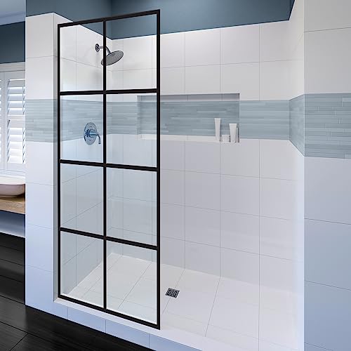 Madeira Series Grid Pattern Shower Screen With Enduroshield 36 X 76 Inch Fixed 3/8" Thick Clear Tempered Glass #TOP2