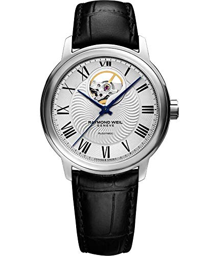 Raymond Weil Men's Maestro Stainless Steel Swiss-Automatic Watch with Leather Calfskin Strap, Black, 20 (Model: 2227-STC-00659), Silver4