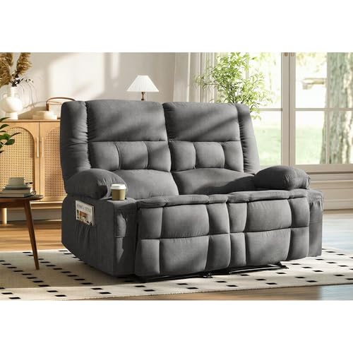 Loveseat Recliner Sofa Wall Hugger Reclining Loveseat with Cup Holders & Storage Pockets 150 Adjustable RV Couch Traditional 2-Seat Reclining Couch for Living Room RV Home Theater Grey