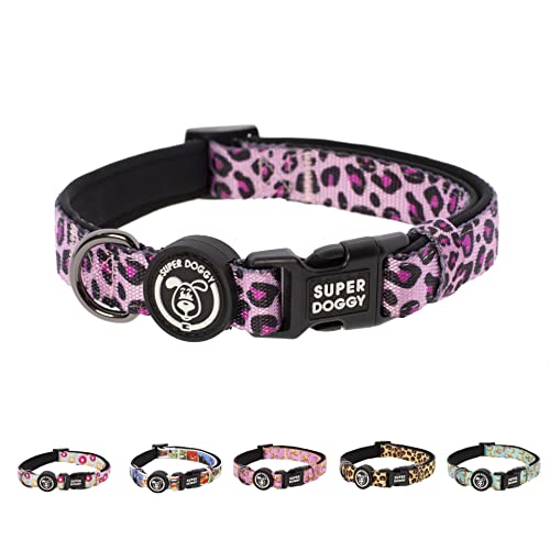 Collare per Cani di Piccola, Media e Grande Taglia - Collari in Nylon Regolabile e Imbottito - Per Passeggiate, Allenamento e Corsa - Leggero e Ideale per i Cuccioli (Pink Leopard, S (25-40cm))