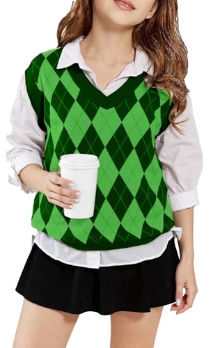 Image of SELINK Boys Girls V Neck Argyle Knit School Uniform Sweater Vest | Soft Cotton Polyester Blend Knitted Vest,Stockinette Stitch,Hand Wash Only For School Uniform Daily Wear