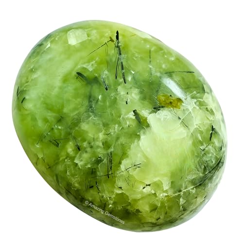 Image of Amazing Gemstone Prehnite Epidote Crystals and Healing Stones - Large Palm Stone Crystals Piedra - Crystal for Good Luck, Positive Energy, Meditation - Unique Stocking Stuffers, Gifts for Women, Men